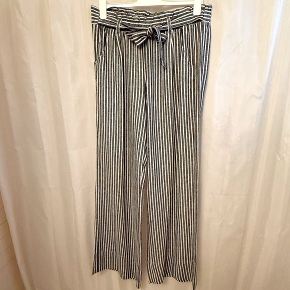 Jolt Beachy Black & White Linen Blend Paperbag Pants Elastic Waist Size Large - Picture 1 of 5